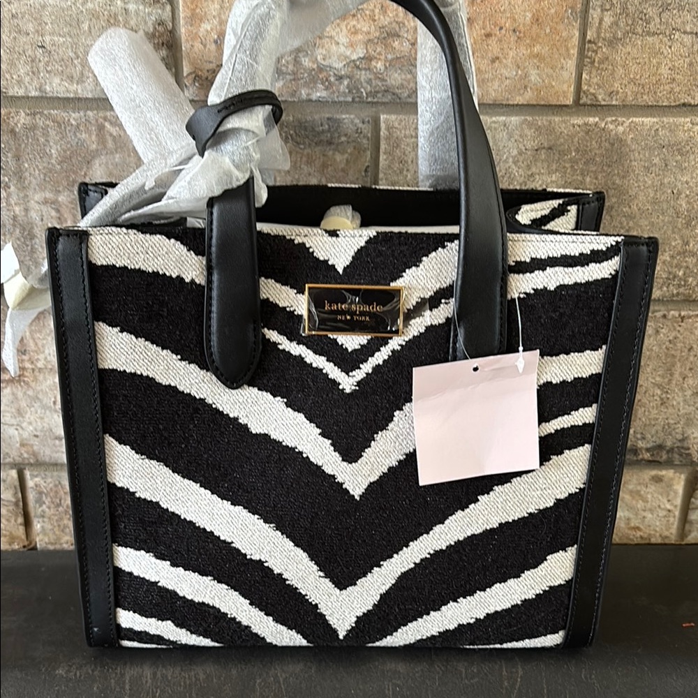 NWT RARE and Retired Kate Spade Black and White Zebra Tote Bag